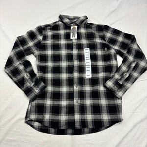 Eddie Bauer Mens Plaid Shirt Black White Long Sleeve Small Flannel